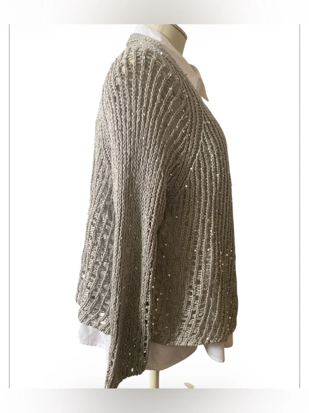 Eileen Fisher Sequin Chainmail Mesh Cardigan size M pristine condition - Picture 3 of 7